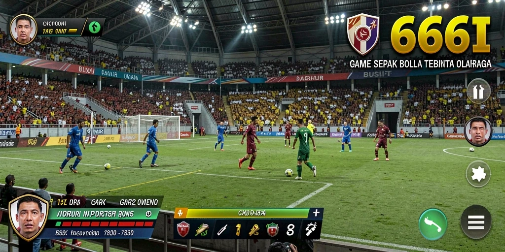 Screenshot gameplay yang menampilkan aksi seru di lapangan sepak bola