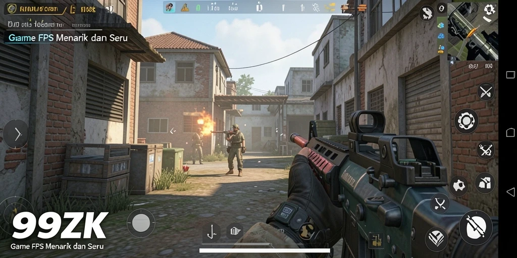 Screenshot gameplay 99ZK menunjukkan aksi tembak-menembak yang mendebarkan.