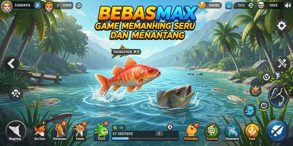 Screenshot gameplay BEBASMAX menampilkan aksi memancing yang seru dan realistis.