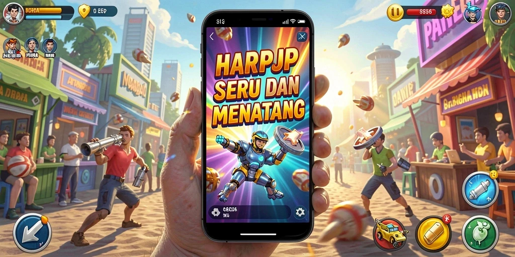 Tampilan gameplay HARAPJP yang penuh aksi dan warna.