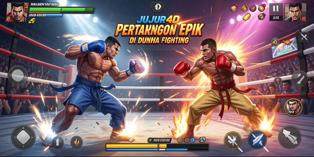 Tampilan gameplay JUJUR4D yang seru dan mendebarkan dalam pertarungan.