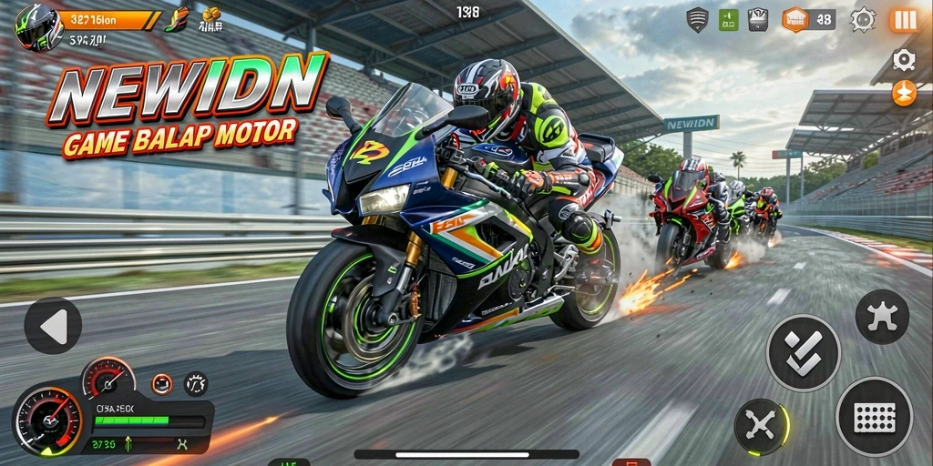 Gameplay seru balap motor di NEWIDN yang penuh adrenalin.