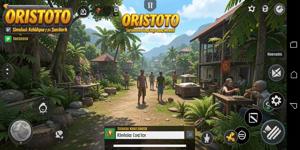 Screenshot gameplay ORISTOTO menampilkan interaksi antar karakter dalam dunia simulasi.