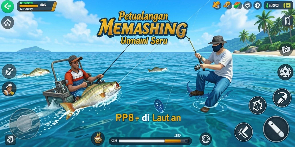 Tampilan gameplay RP8 yang menggambarkan pengalaman memancing nyata.