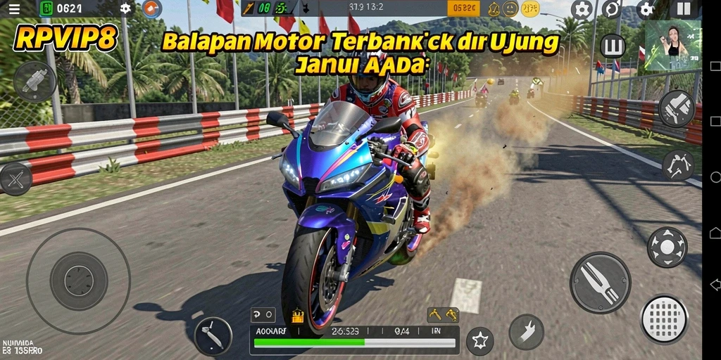 Gameplay seru balapan motor di RPVIP8 dengan grafis memukau.
