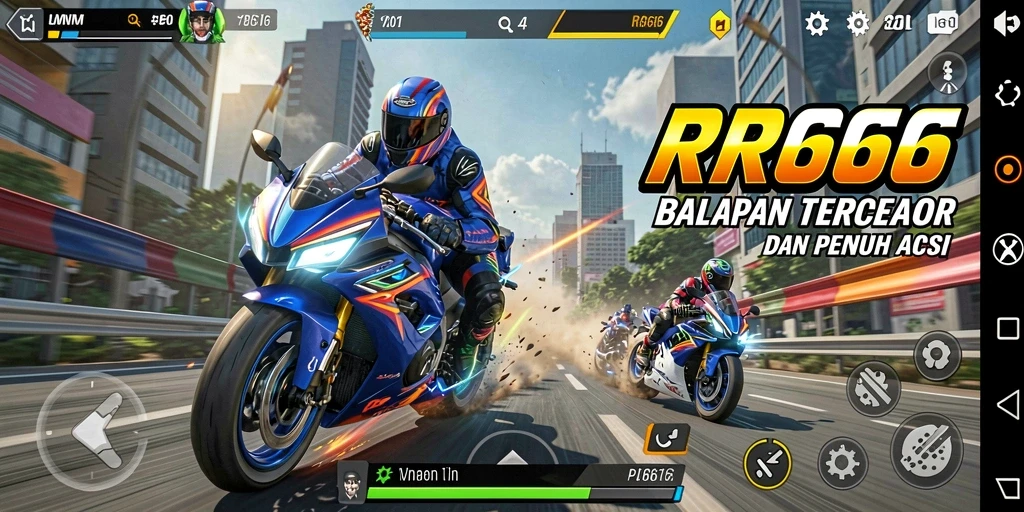Tampilan screenshot gameplay balapan motor yang mendebarkan di RR666.