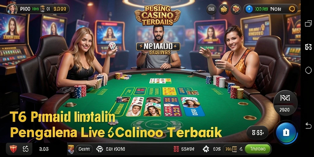 Screenshot T6 menampilkan dealer profesional dan gameplay Live Casino yang mendebarkan.