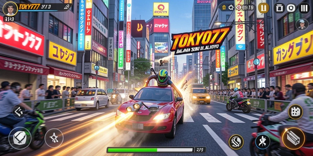 Gameplay balapan seru di jalanan Tokyo dengan mobil yang dapat disesuaikan.